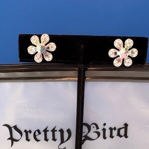 Pretty Bird Floral Stud Earrings in Silver-Tone